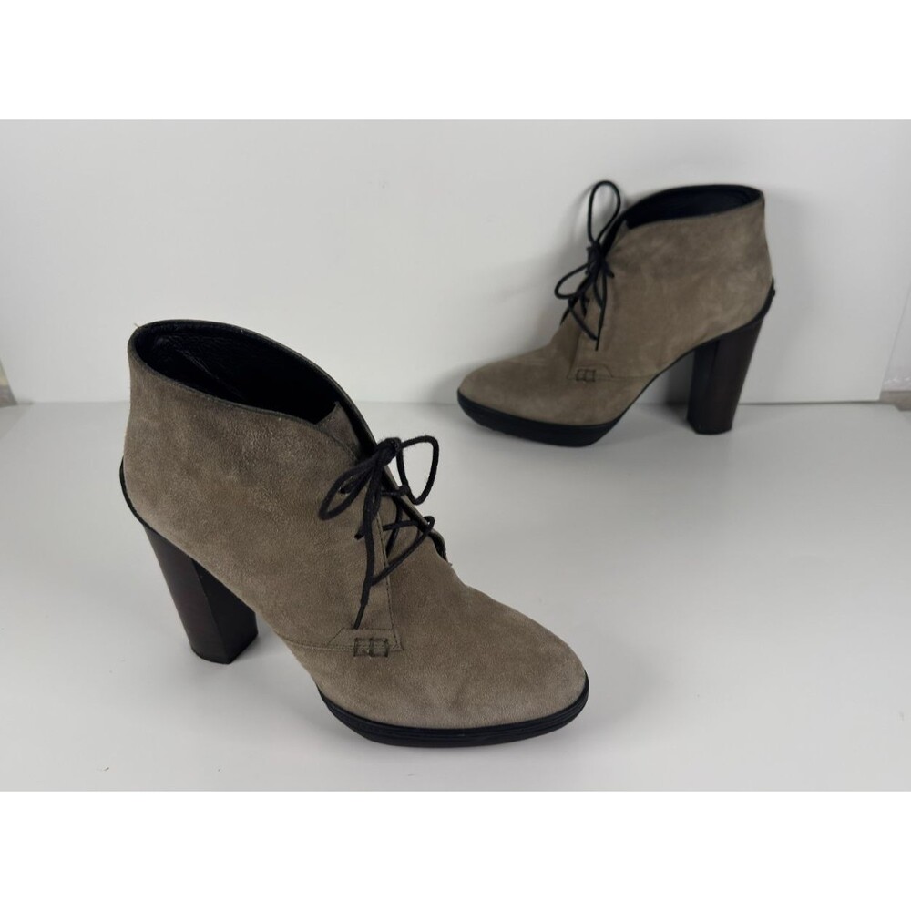 TOD's Women's Taupe Suede Block Heel Ankle Boots Size EU 36.5 US 6.5